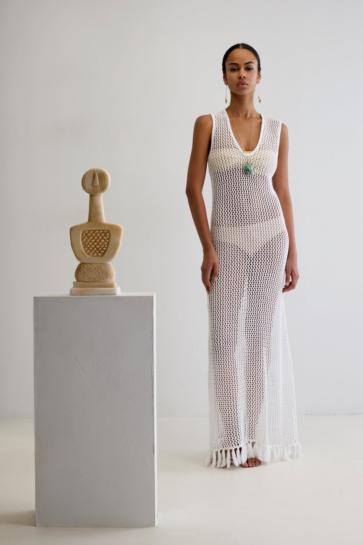 IVI CROCHET LONG DRESS WITH HANDMADE TASSELS