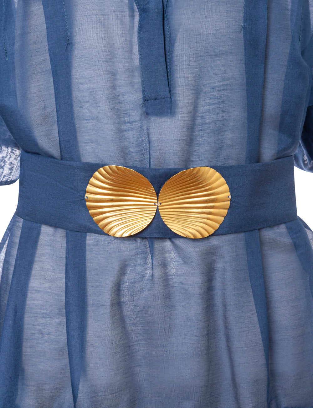 SYROS LONG DRESS WITH GOLDEN SHELL-BUCKLES AND HANDMADE TASSELS