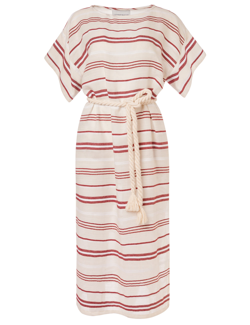 POSIDONIA WOVEN STRIPED BELTED MIDI KAFTAN