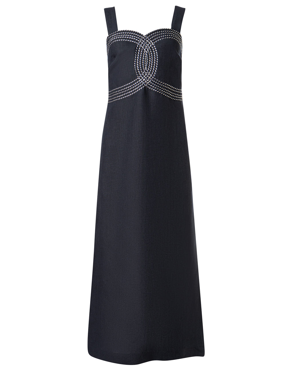 SELINI CORD EMBROIDERED LINEN MIDI DRESS