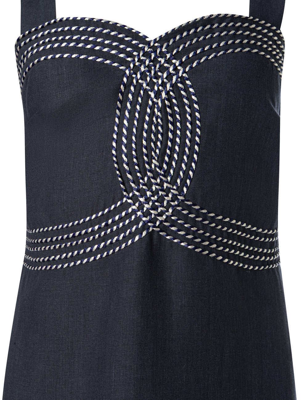 SELINI CORD EMBROIDERED LINEN MIDI DRESS