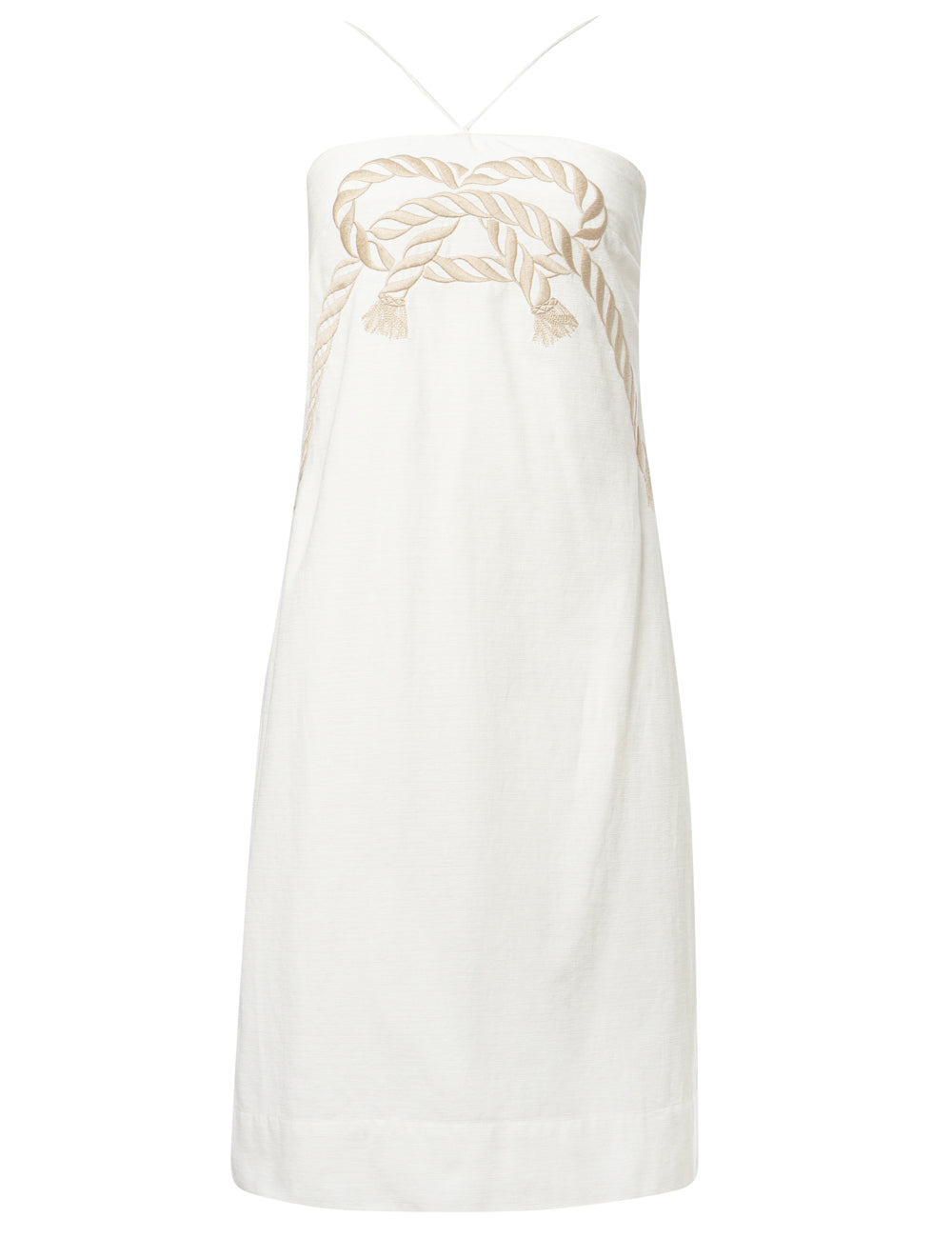 MARINA EMBROIDERED MINI HALTER DRESS