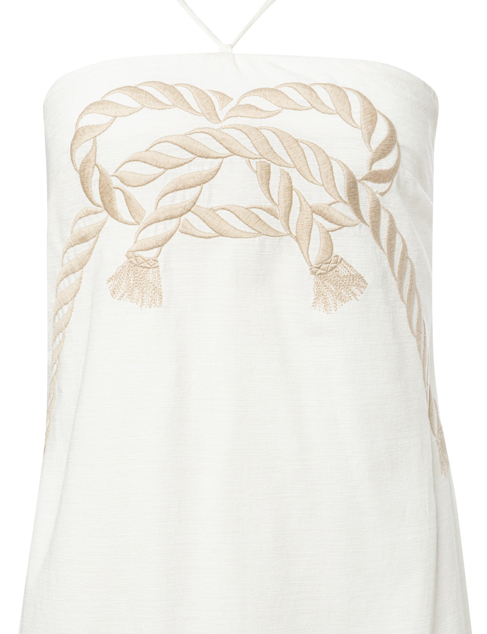 MARINA EMBROIDERED MINI HALTER DRESS
