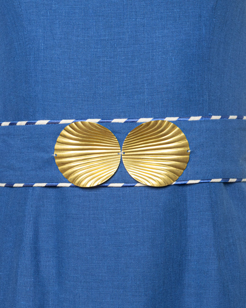 NONIKA LINEN MIDI DRESS WITH GOLDEN BUCKLES - WEB EXCLUSIVE
