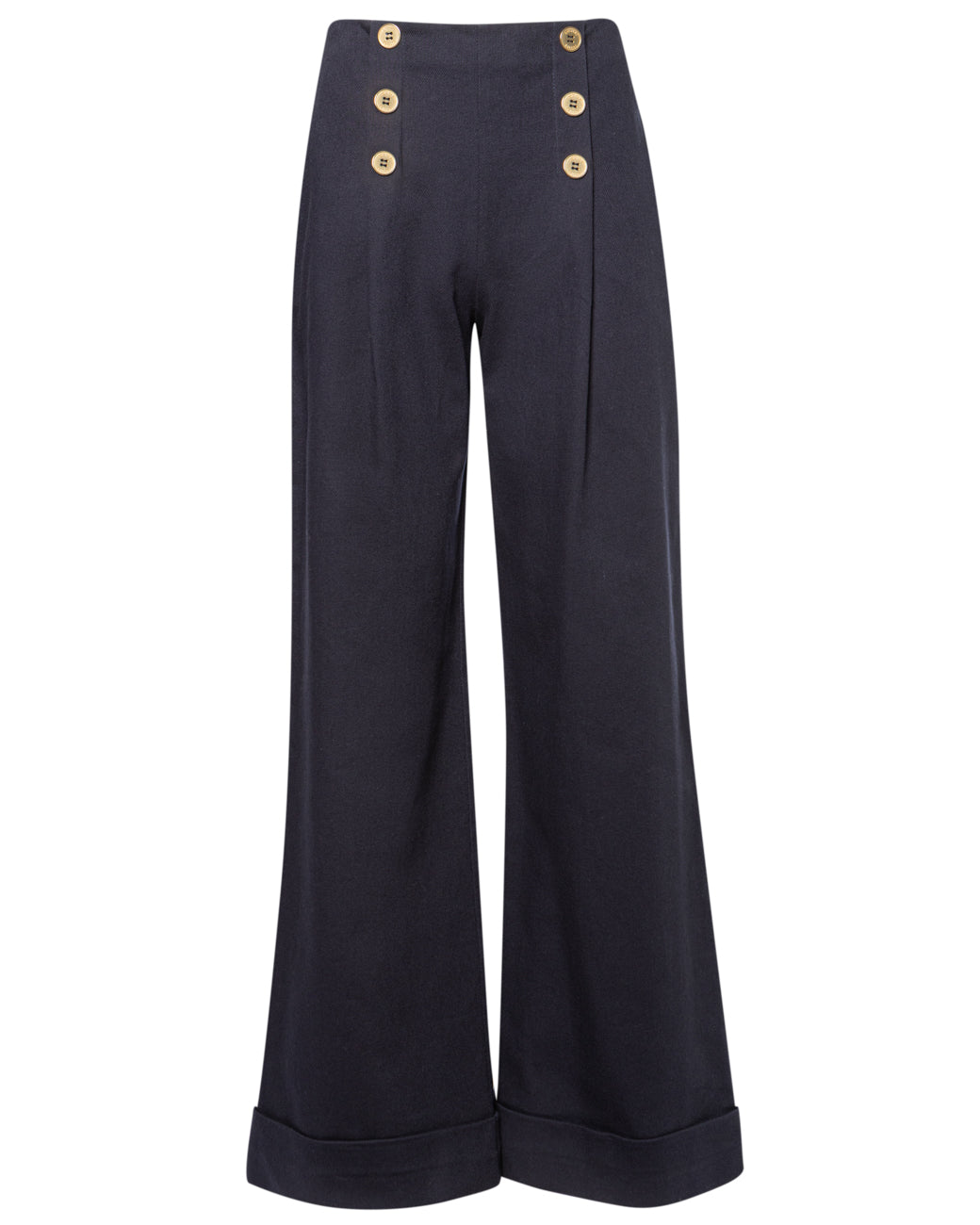 SAILOR HIGH-WAISTED COTTON DENIM TROUSERS