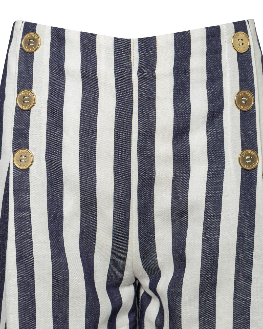 SAILOR HIGH-WAISTED COTTON LINEN STRIPED BERMUDA SHORTS
