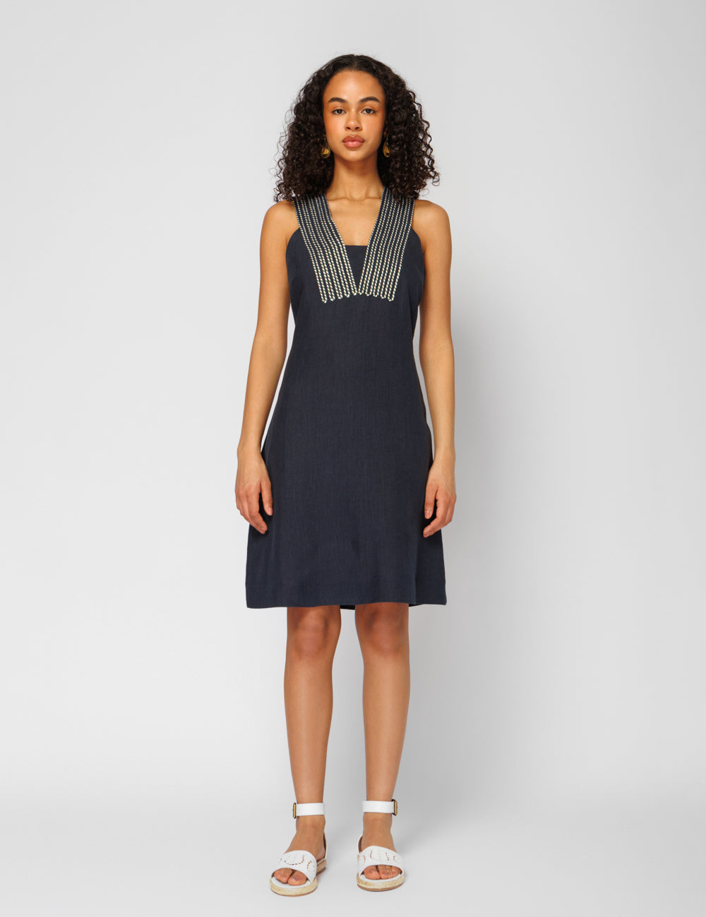 ARIADNI CORD EMBROIDERED LINEN MINI DRESS - WEB EXCLUSIVE