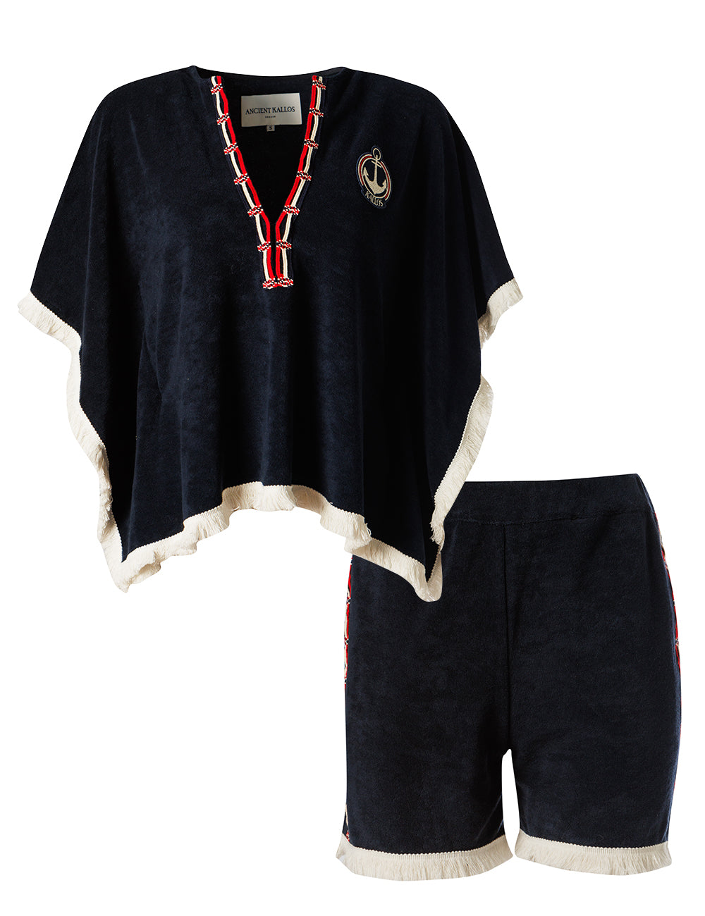 PLOES EMBROIDERED COTTON TERRY BEACH SET WITH FRINGE DETAILS
