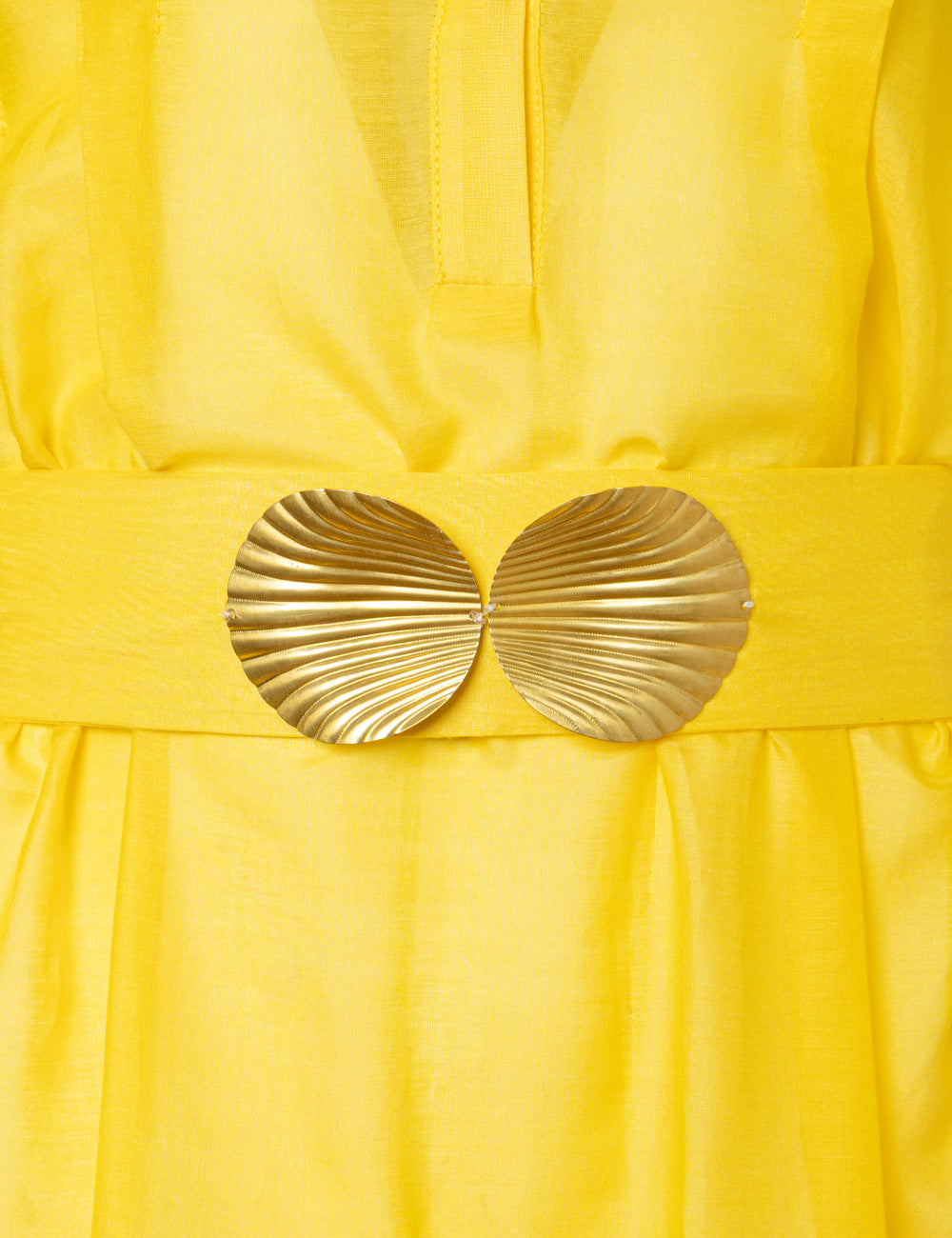 SYROS LONG DRESS WITH GOLDEN SHELL-BUCKLES AND HANDMADE TASSELS