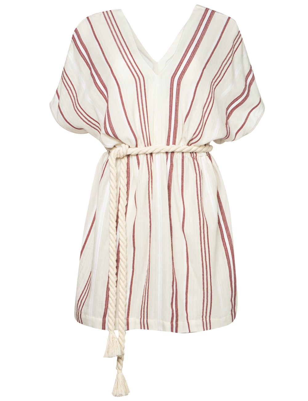 POSIDONIA WOVEN STRIPED BELTED MINI DRESS