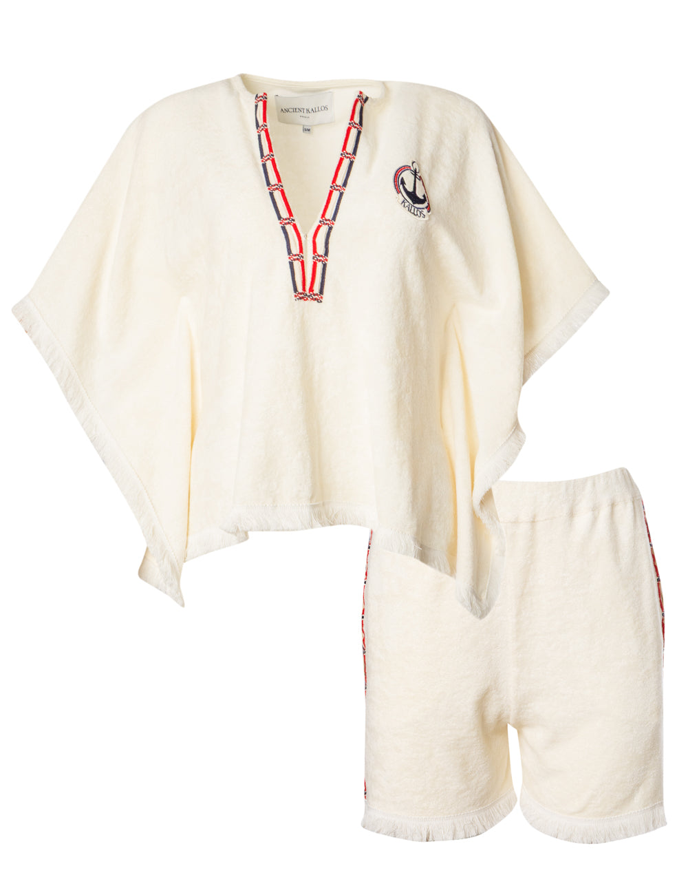 PLOES EMBROIDERED COTTON TERRY BEACH SET WITH FRINGE DETAILS