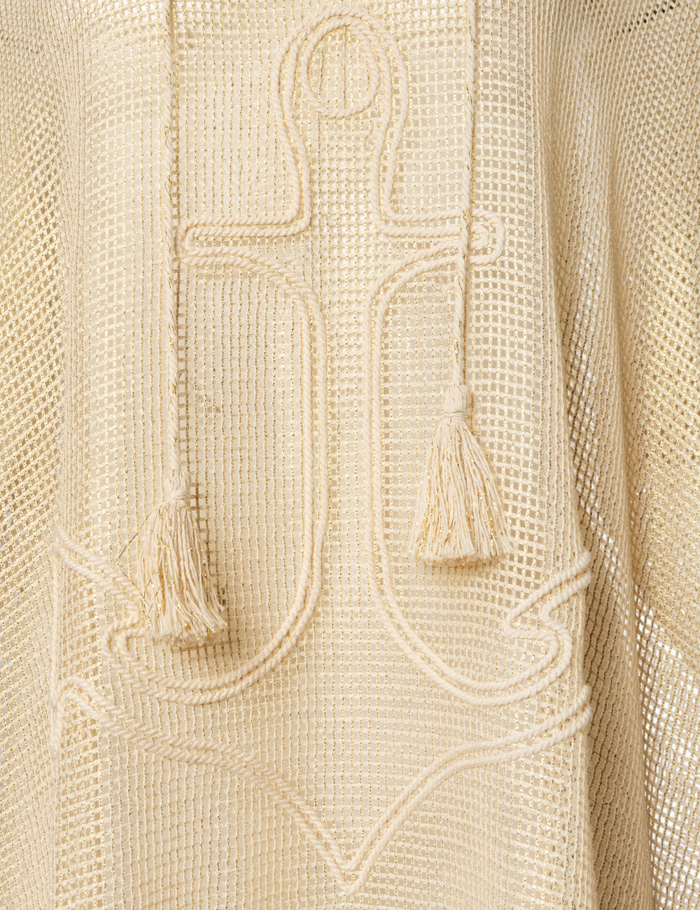 CHRISONISOS NET LONG EMBROIDERED KAFTAN WITH FRINGE DETAILS
