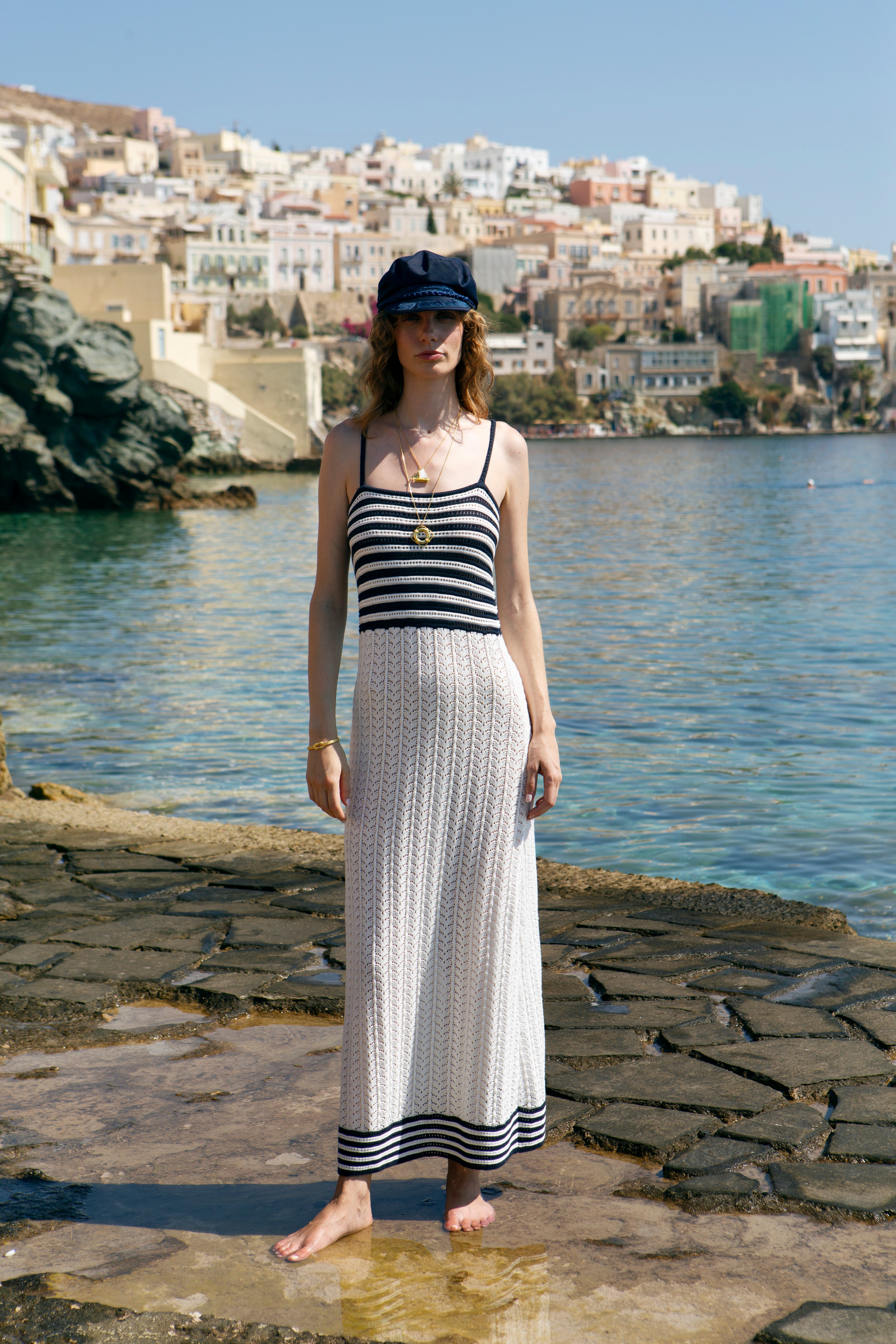 SAILOR KNITTED STRIPED LONG DRESS