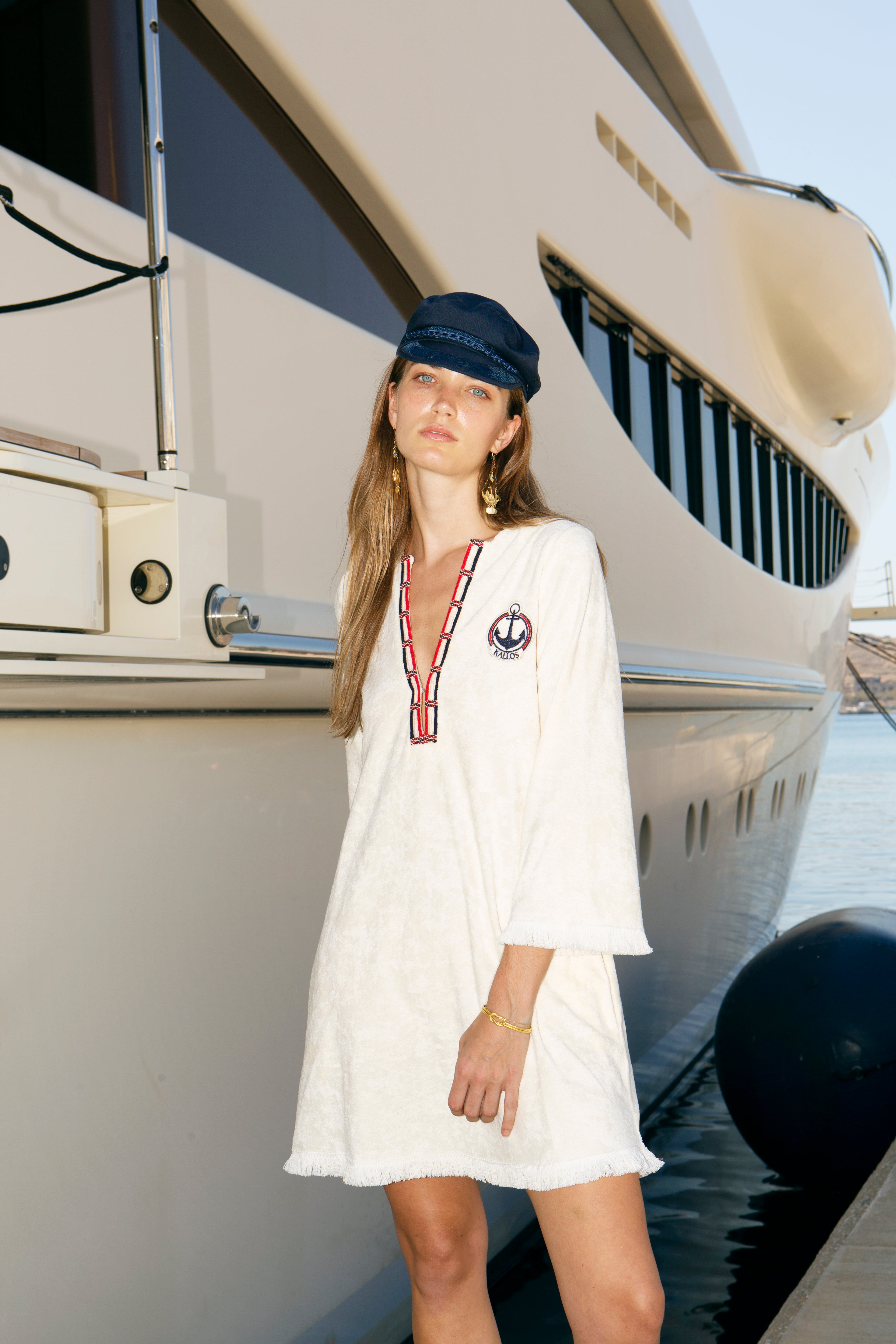 PLOES EMBROIDERED COTTON TERRY TUNIC WITH FRINGE DETAILS