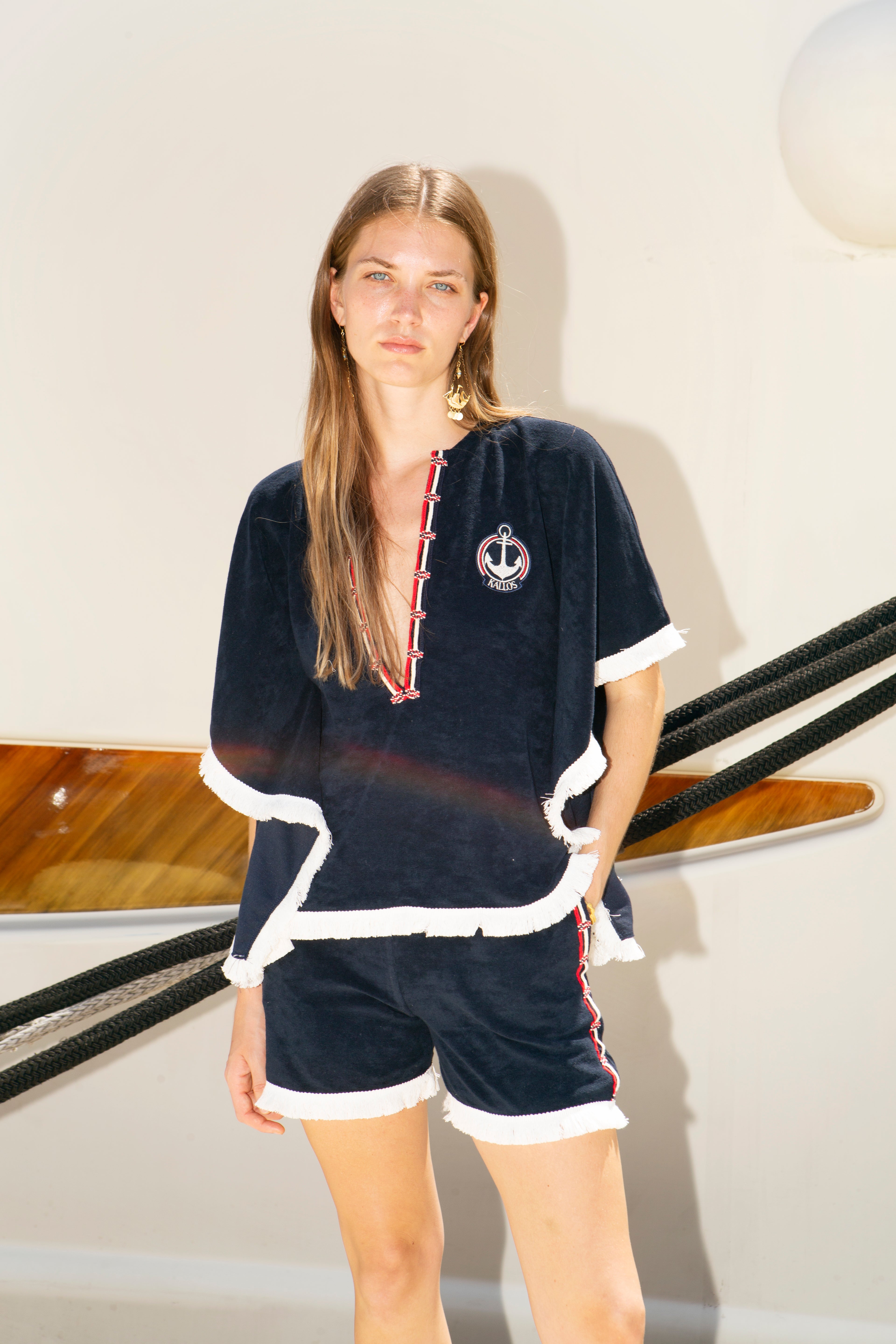 PLOES EMBROIDERED COTTON TERRY BEACH SET WITH FRINGE DETAILS